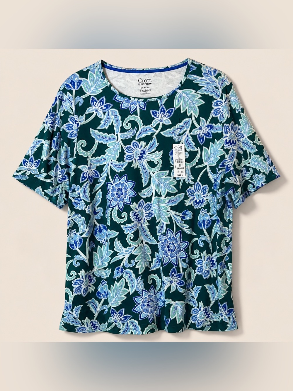 Croft & Barrow 3x The Classic Crewneck Cotton Short sleeve Floral Paisley